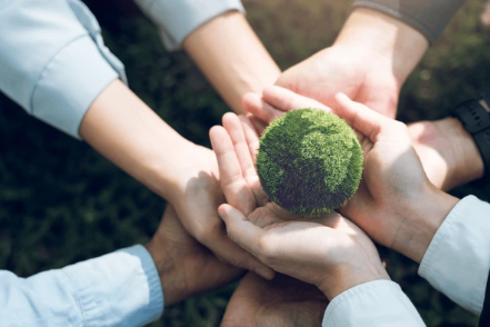 Hands joining together to nurture our shared world